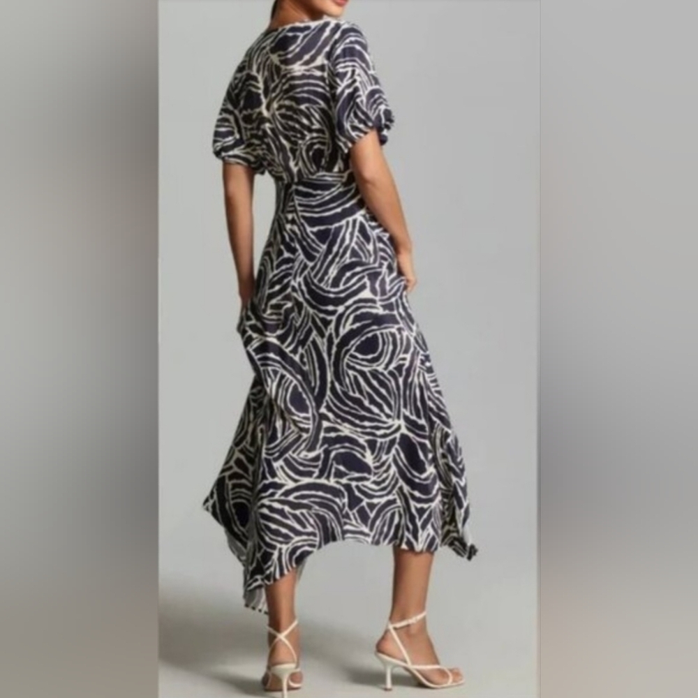 Anthropolgie Navy Blue White Zebra Pattern Plus Size Womens Dress - Picture 2 of 16